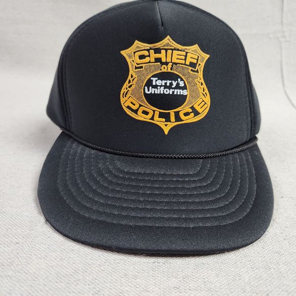Terrys Uniforms Cap Hat Snap Back Black Adjustable Spell Out Chief of Police - Picture 1 of 12